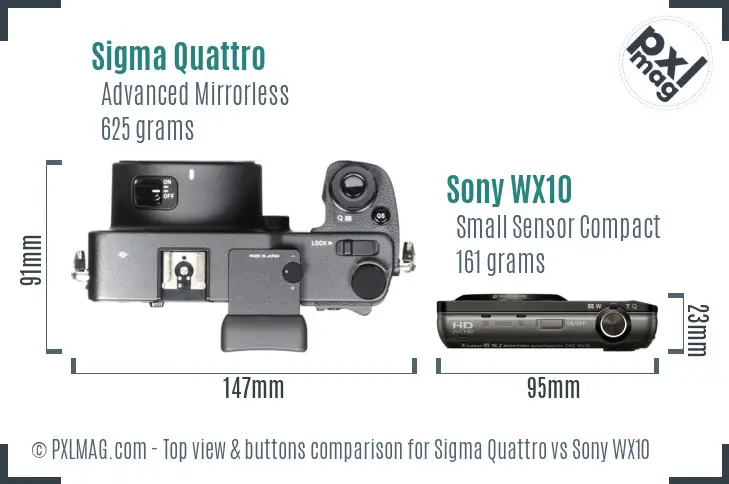 Sigma Quattro vs Sony WX10 top view buttons comparison