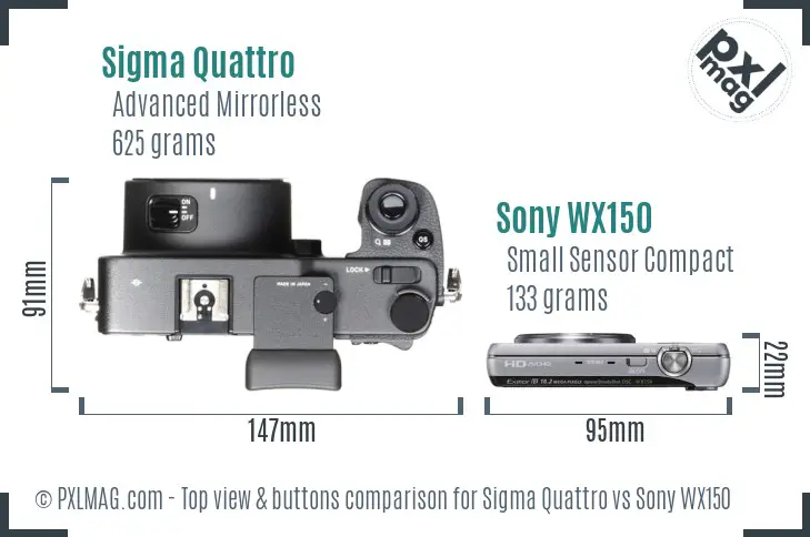 Sigma Quattro vs Sony WX150 top view buttons comparison