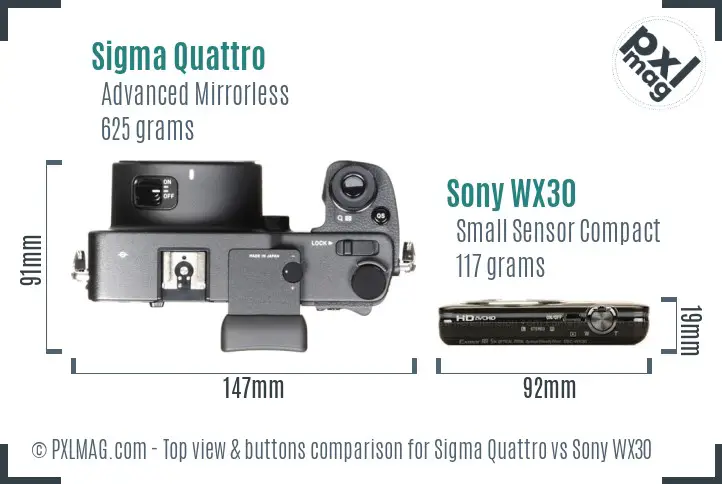 Sigma Quattro vs Sony WX30 top view buttons comparison