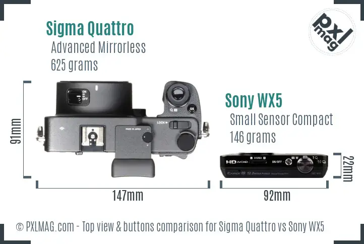 Sigma Quattro vs Sony WX5 top view buttons comparison Sigma Quattro vs Sony WX5 top view buttons comparison