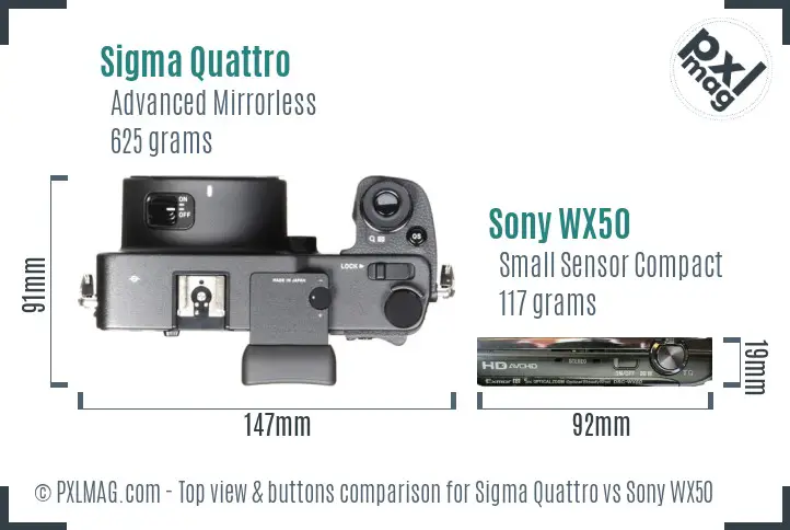 Sigma Quattro vs Sony WX50 top view buttons comparison