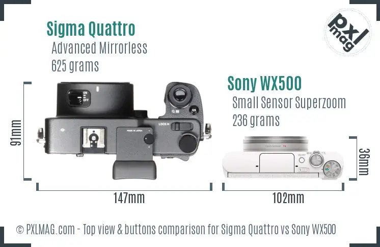 Sigma Quattro vs Sony WX500 top view buttons comparison