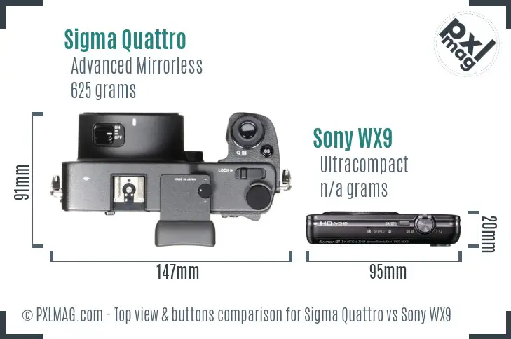 Sigma Quattro vs Sony WX9 top view buttons comparison Sigma Quattro vs Sony WX9 top view buttons comparison