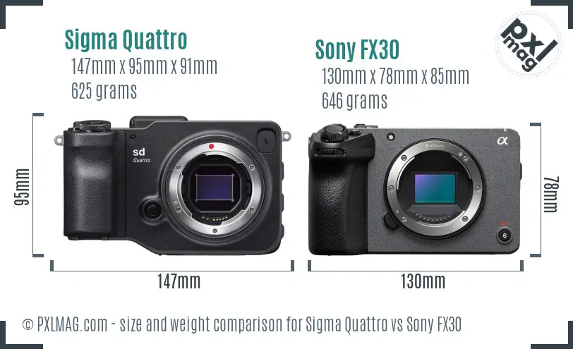 Sigma Quattro vs Sony FX30 size comparison