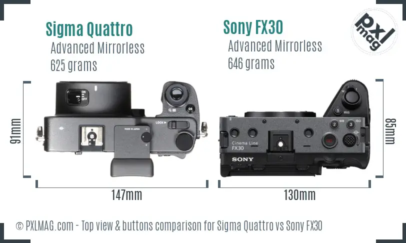 Sigma Quattro vs Sony FX30 top view buttons comparison