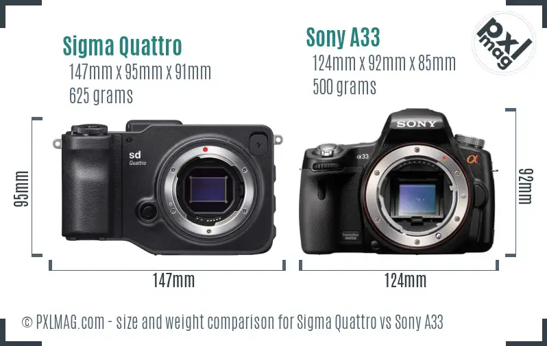 Sigma Quattro vs Sony A33 size comparison