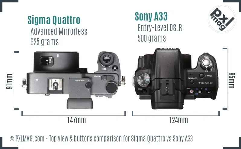 Sigma Quattro vs Sony A33 top view buttons comparison