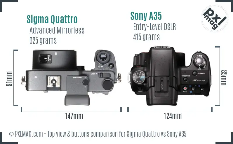 Sigma Quattro vs Sony A35 top view buttons comparison