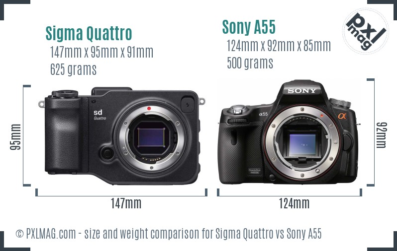 Sigma Quattro vs Sony A55 size comparison