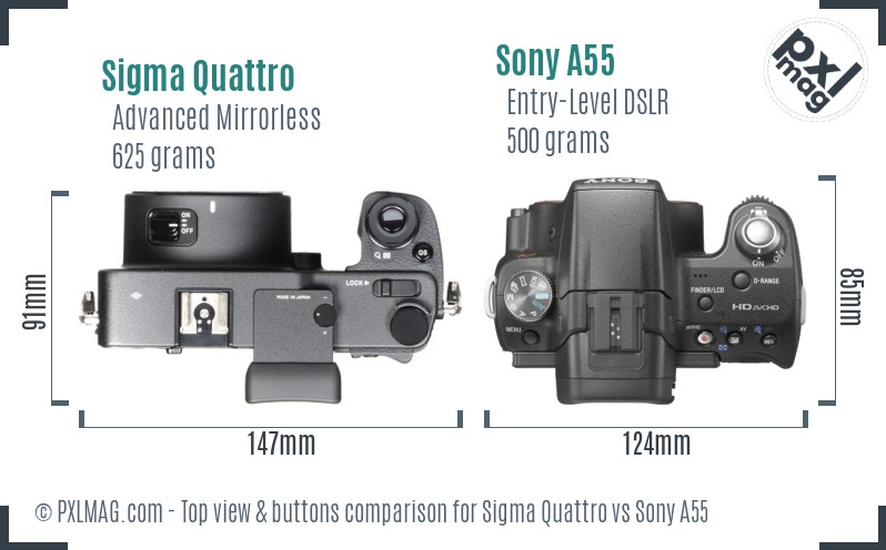 Sigma Quattro vs Sony A55 top view buttons comparison