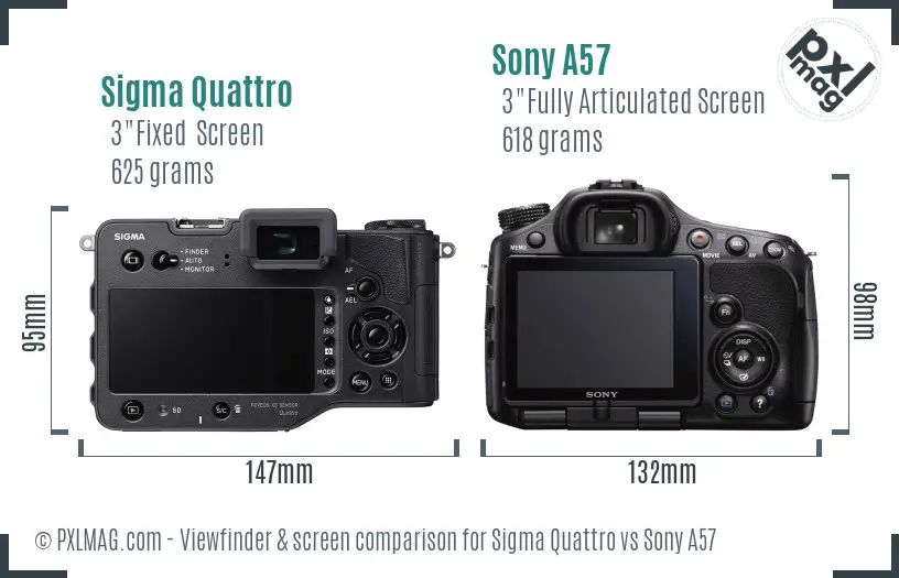Sigma Quattro vs Sony A57 Screen and Viewfinder comparison