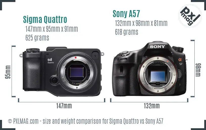 Sigma Quattro vs Sony A57 size comparison