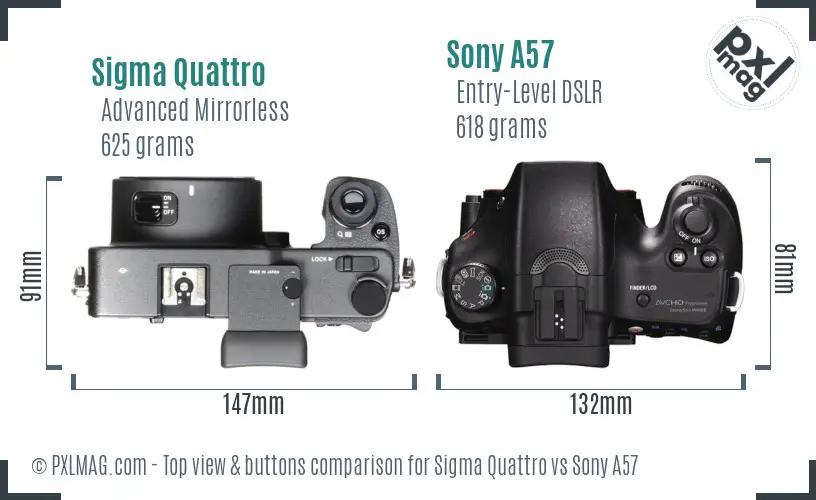 Sigma Quattro vs Sony A57 top view buttons comparison