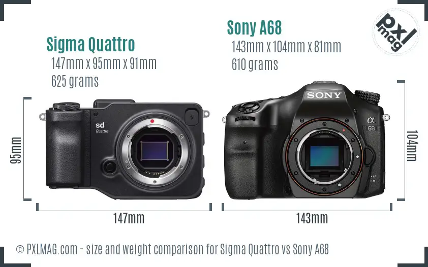 Sigma Quattro vs Sony A68 size comparison