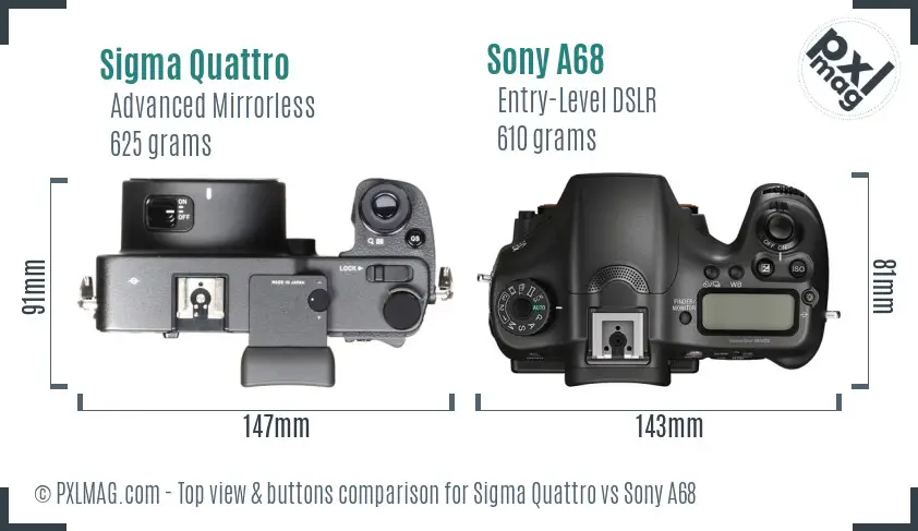 Sigma Quattro vs Sony A68 top view buttons comparison