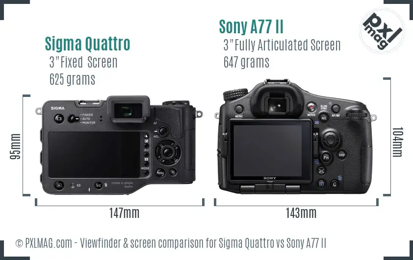 Sigma Quattro vs Sony A77 II Screen and Viewfinder comparison