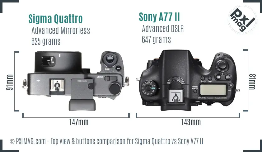 Sigma Quattro vs Sony A77 II top view buttons comparison