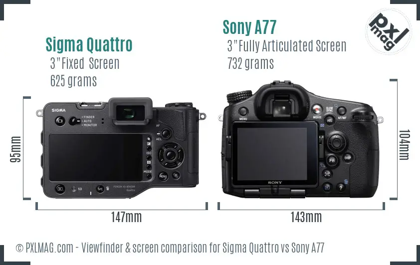 Sigma Quattro vs Sony A77 Screen and Viewfinder comparison