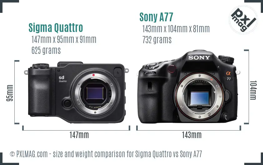 Sigma Quattro vs Sony A77 size comparison