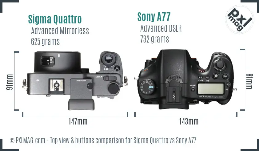 Sigma Quattro vs Sony A77 top view buttons comparison