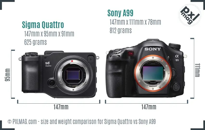Sigma Quattro vs Sony A99 size comparison
