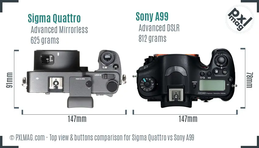 Sigma Quattro vs Sony A99 top view buttons comparison
