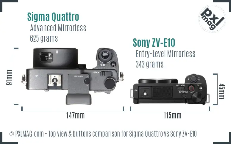 Sigma Quattro vs Sony ZV-E10 top view buttons comparison