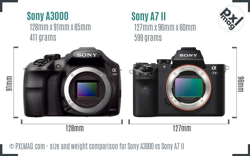Sony A3000 vs Sony A7 II size comparison