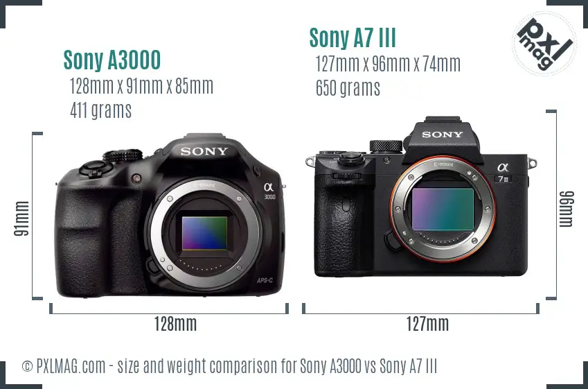 Sony A3000 vs Sony A7 III size comparison