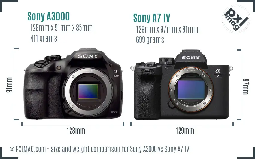 Sony A3000 vs Sony A7 IV size comparison