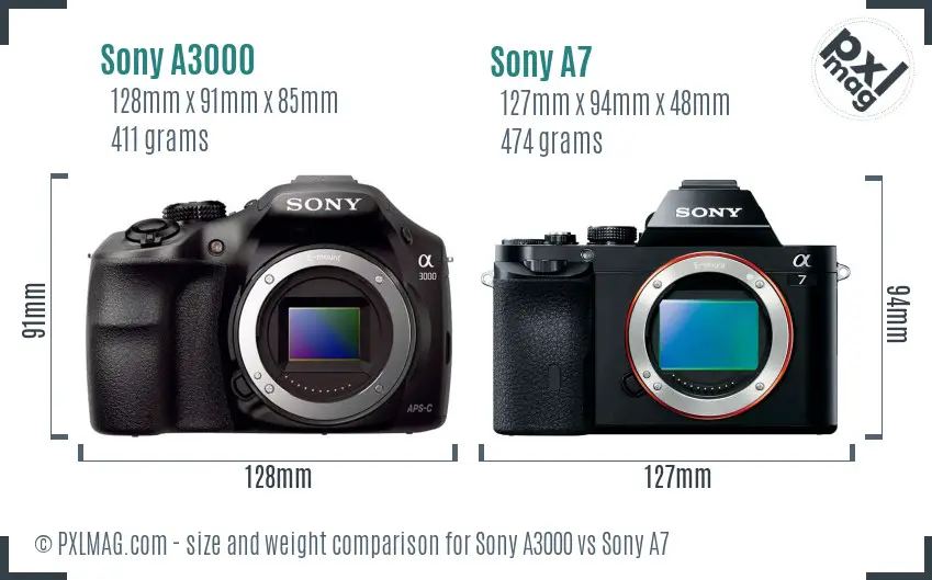 Sony A3000 vs Sony A7 size comparison