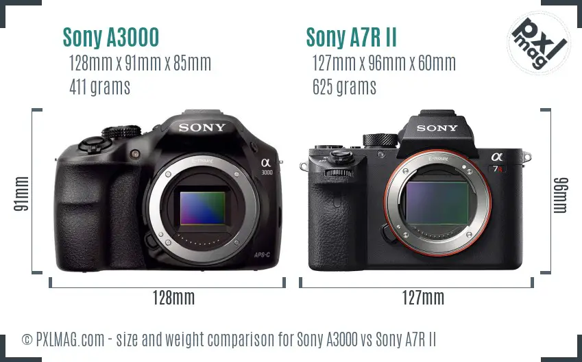Sony A3000 vs Sony A7R II size comparison