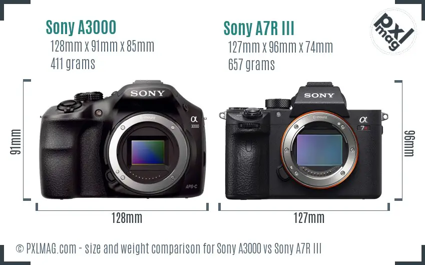 Sony A3000 vs Sony A7R III size comparison