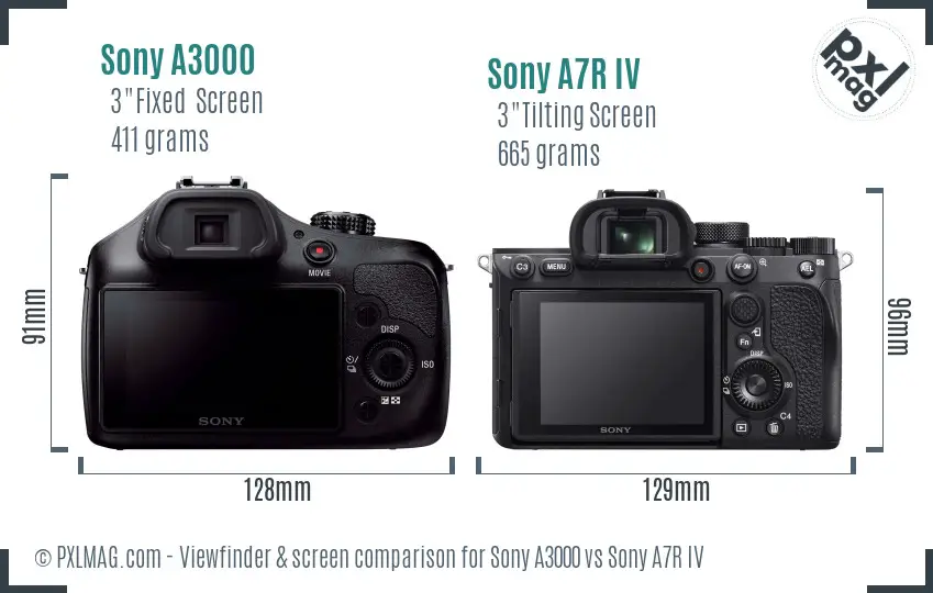 Sony A3000 vs Sony A7R IV Screen and Viewfinder comparison