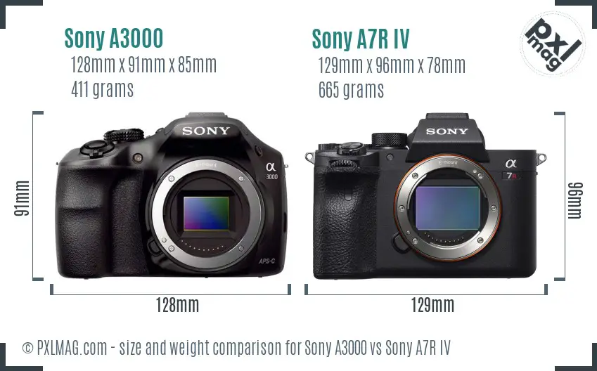 Sony A3000 vs Sony A7R IV size comparison