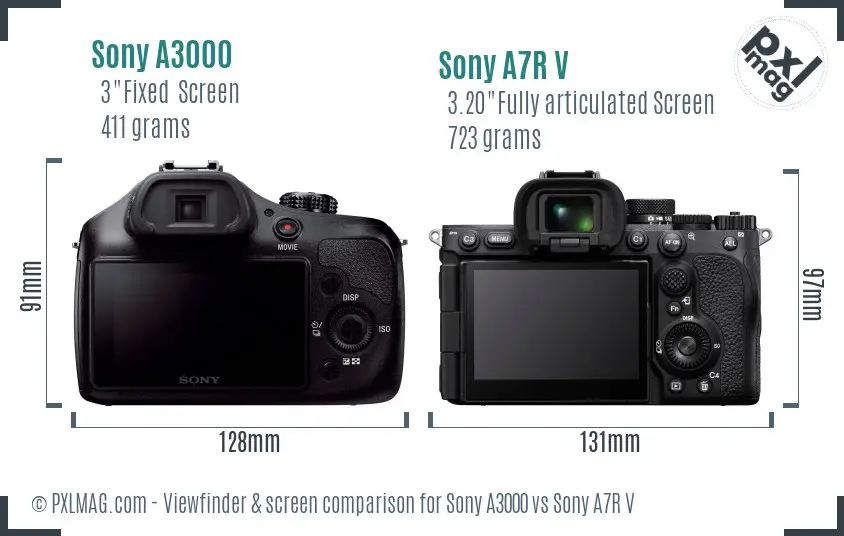 Sony A3000 vs Sony A7R V Screen and Viewfinder comparison