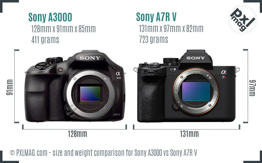Sony A3000 vs Sony A7R V size comparison