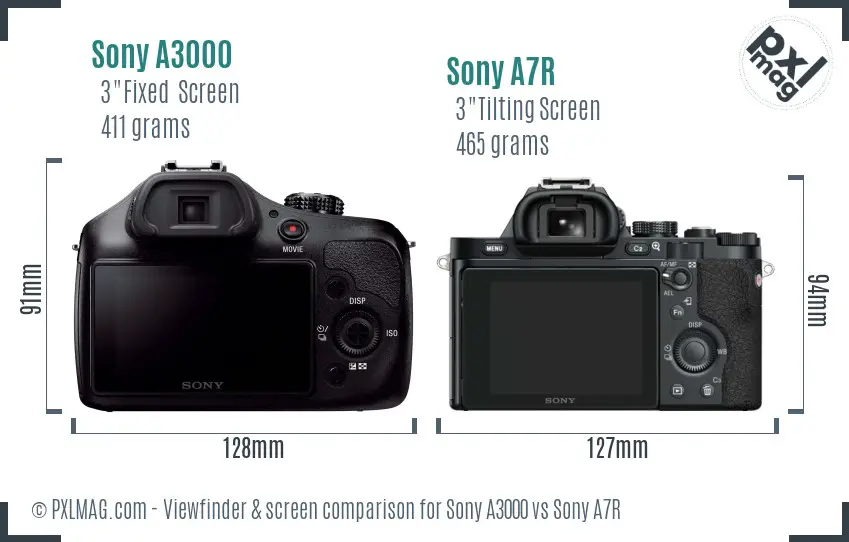 Sony A3000 vs Sony A7R Screen and Viewfinder comparison
