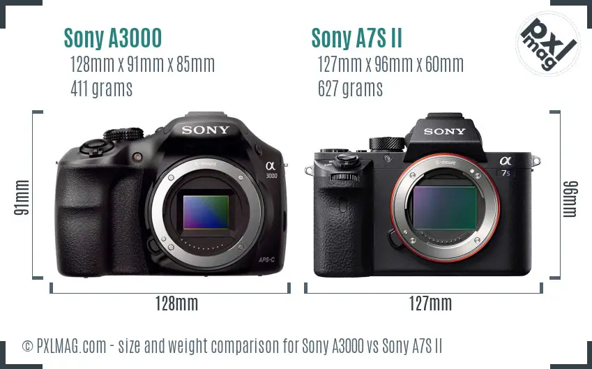 Sony A3000 vs Sony A7S II size comparison