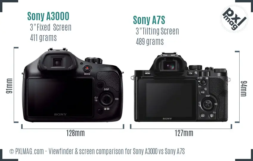 Sony A3000 vs Sony A7S Screen and Viewfinder comparison