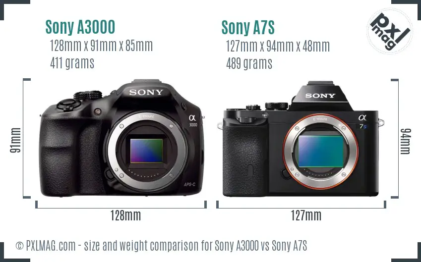 Sony A3000 vs Sony A7S size comparison