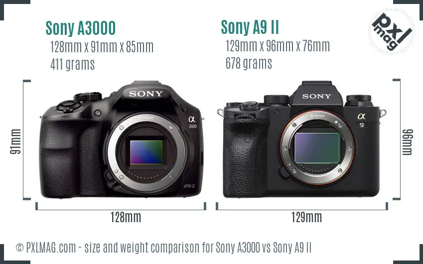 Sony A3000 vs Sony A9 II size comparison