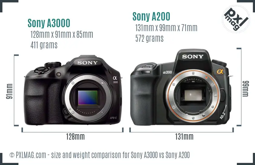 Sony A3000 vs Sony A200 size comparison