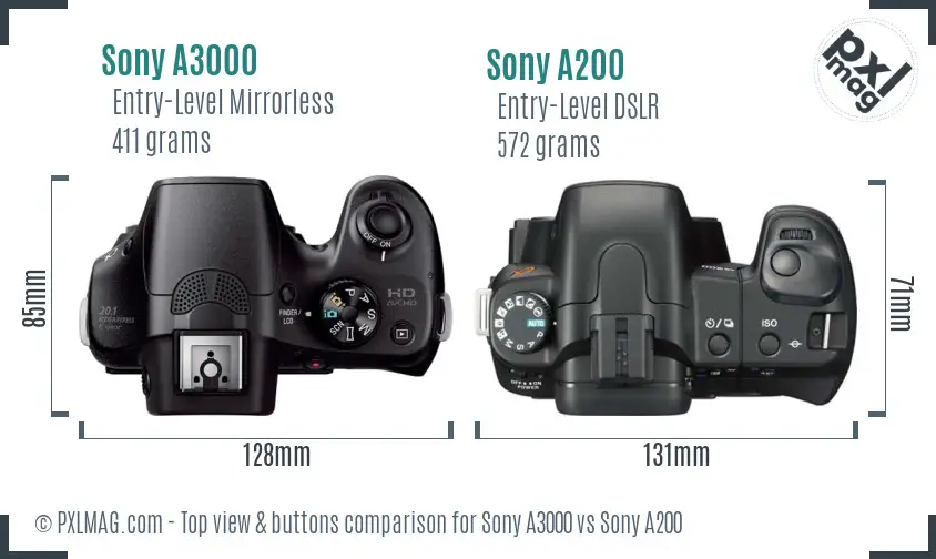 Sony A3000 vs Sony A200 top view buttons comparison