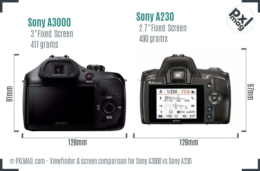 Sony A3000 vs Sony A230 Screen and Viewfinder comparison