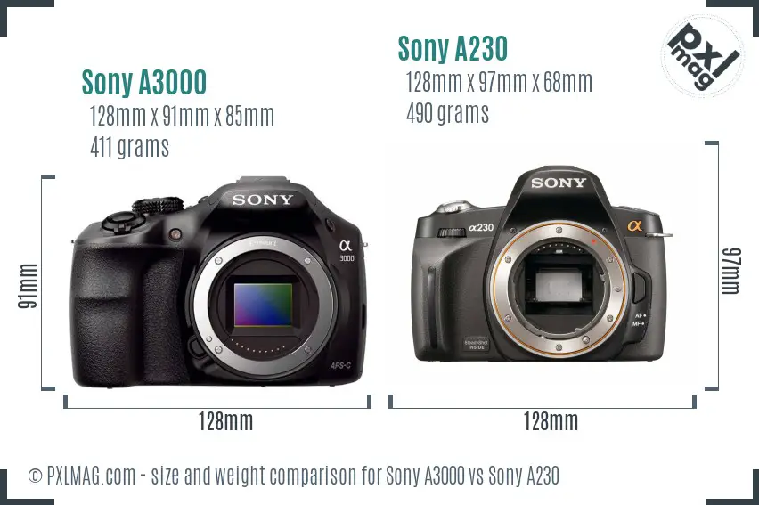 Sony A3000 vs Sony A230 size comparison