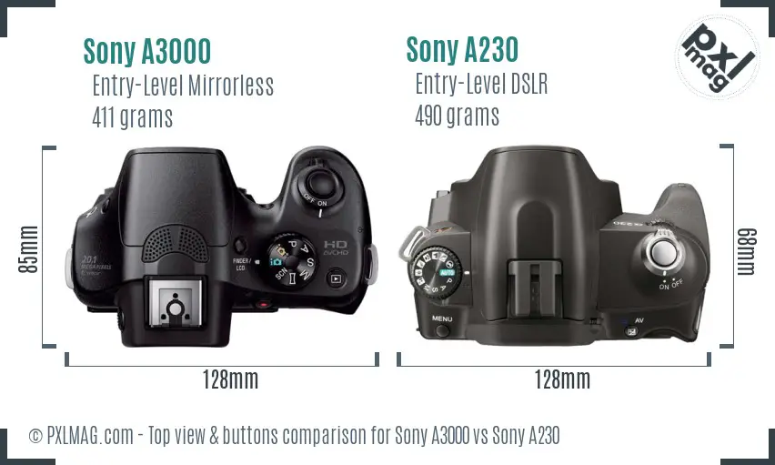 Sony A3000 vs Sony A230 top view buttons comparison