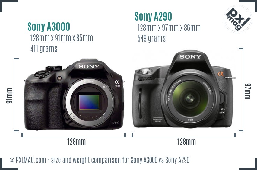 Sony A3000 vs Sony A290 size comparison Sony A3000 vs Sony A290 size comparison