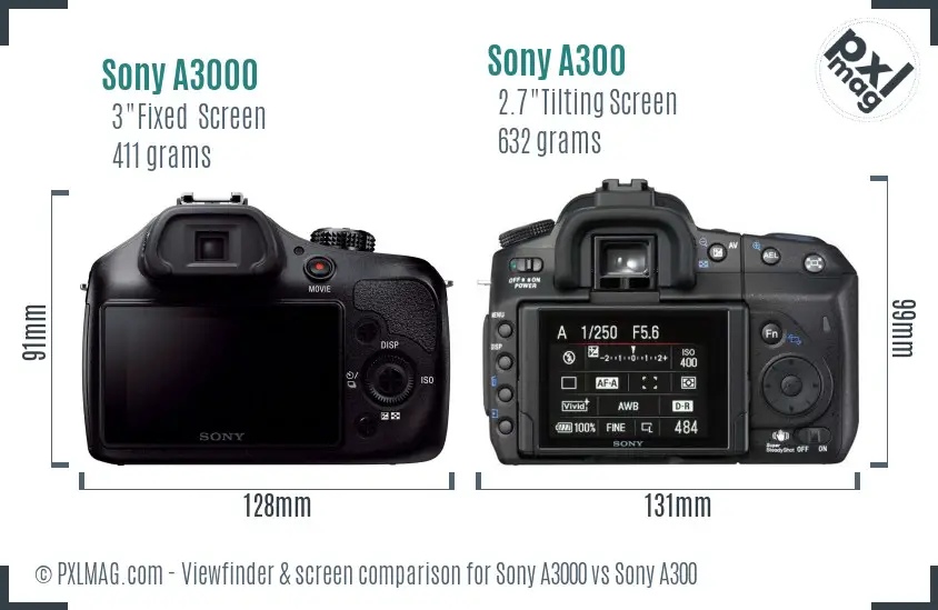 Sony A3000 vs Sony A300 Screen and Viewfinder comparison Sony A3000 vs Sony A300 Screen and Viewfinder comparison