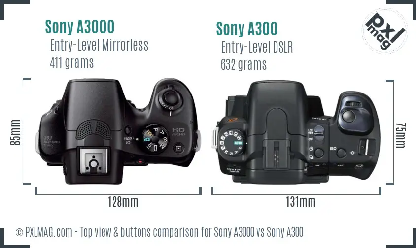 Sony A3000 vs Sony A300 top view buttons comparison Sony A3000 vs Sony A300 top view buttons comparison